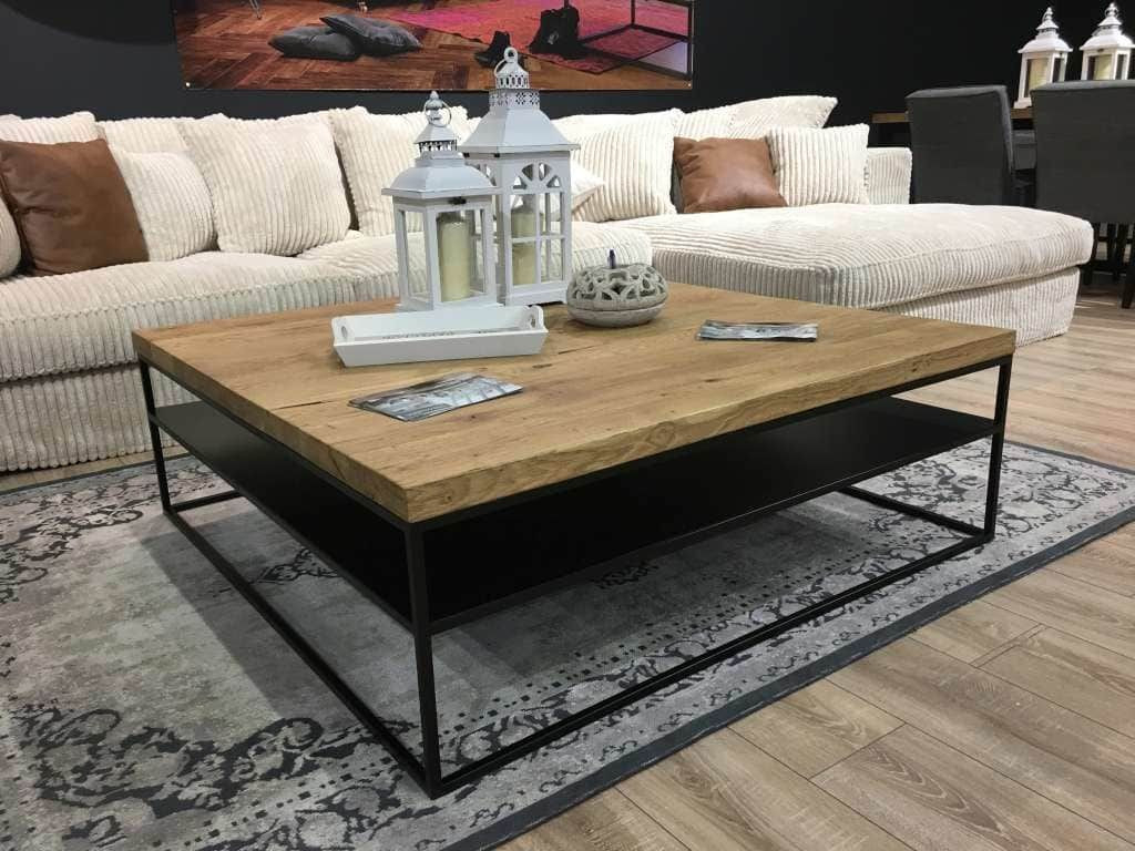Couchtisch Eiche Massiv Stahlgestell 100X100Cm Höhe 40Cm Mit Ablage inside Couchtisch Holz Couchtisch Eiche Massiv Stahlgestell 100X100Cm Höhe 40Cm Mit Ablage Inside Couchtisch Holz