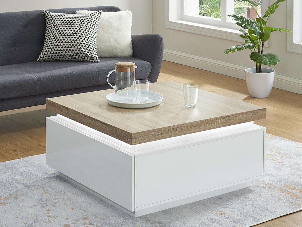 Couchtisch Mit 2 Schubladen & Leds - Mdf Lackiert - Weiß & Eichefarben -  Halo Ii in Couchtisch Weiß Mit Schublade Couchtisch Mit 2 Schubladen & Leds - Mdf Lackiert - Weiß & Eichefarben -  Halo Ii In Couchtisch Weiß Mit Schublade