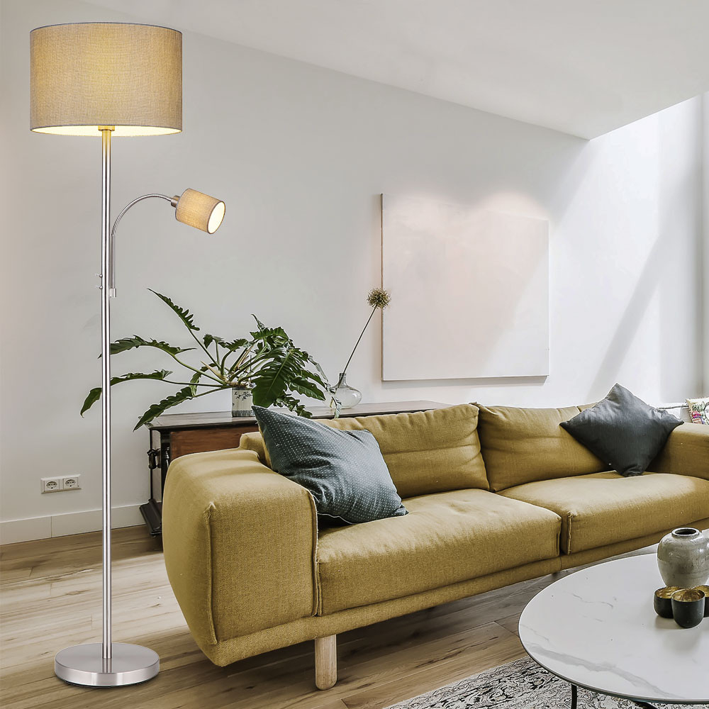 Deckenfluter Mit Leselampe Stehlampe Wohnzimmer, Textil Grau, 2 Schalter  Mit Beweglicher Leseleuchte, 1X E27 1X E14, Dxh 40 X 170 Cm, | Etc Shop in Leselampe Wohnzimmer Deckenfluter Mit Leselampe Stehlampe Wohnzimmer, Textil Grau, 2 Schalter  Mit Beweglicher Leseleuchte, 1X E27 1X E14, Dxh 40 X 170 Cm, | Etc Shop in Leselampe Wohnzimmer
