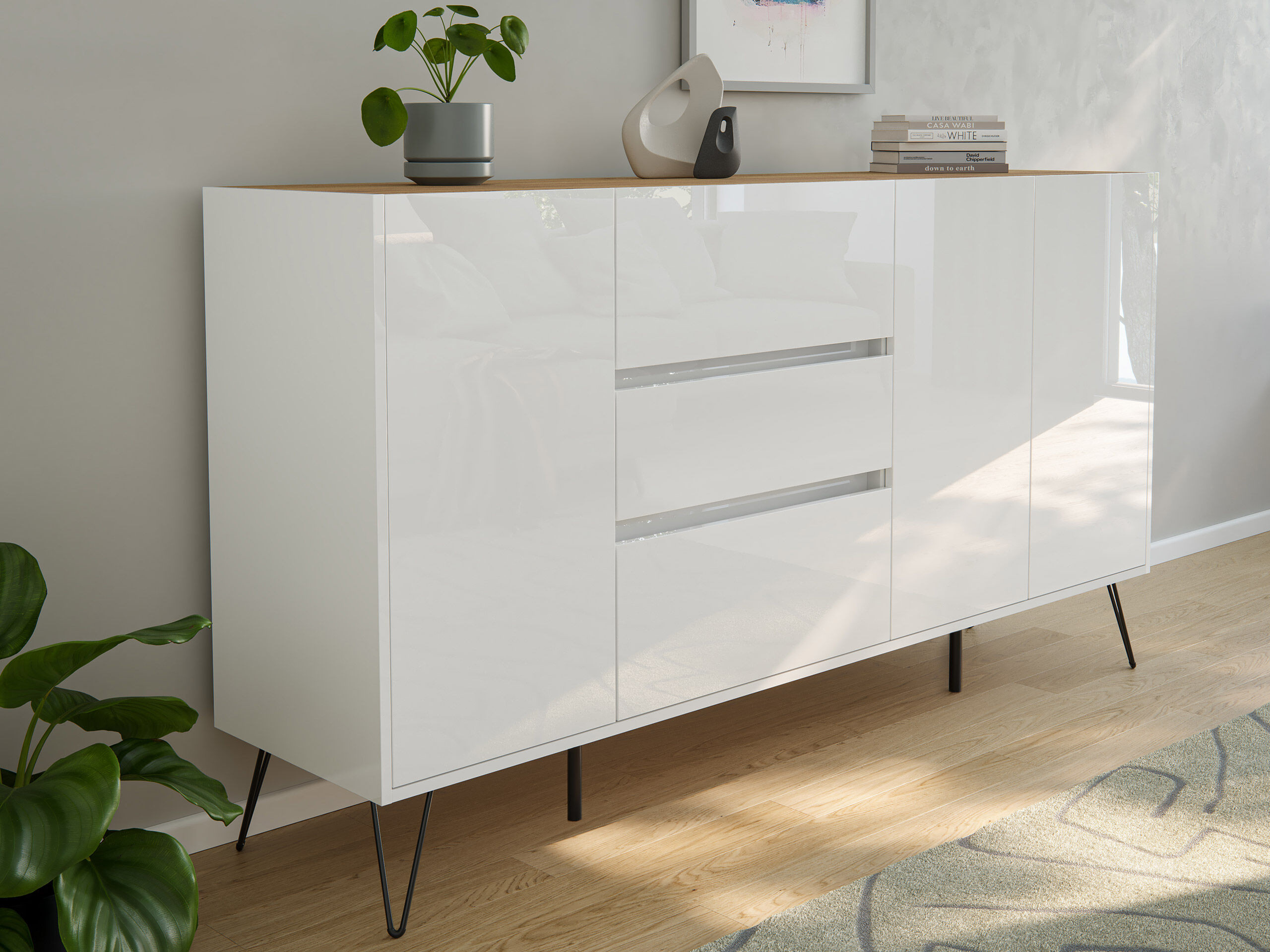 Design Sideboard Kommode Zuma 180Cm Greifraum 3 Softclose 3 Türen  Weiß/Eiche Top intended for Sideboard Kommode Design Sideboard Kommode Zuma 180Cm Greifraum 3 Softclose 3 Türen  Weiß/Eiche Top intended for Sideboard Kommode