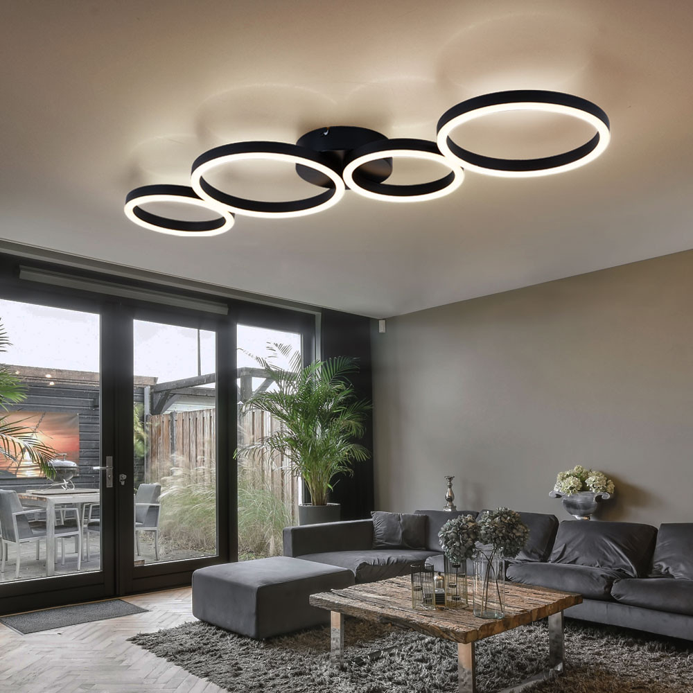 Led Deckenleuchte, Ring-Design, Schwarz Matt, L 88,5 Cm within Wohnzimmerlampe Led Deckenleuchte, Ring Design, Schwarz Matt, L 88,5 Cm Within Wohnzimmerlampe
