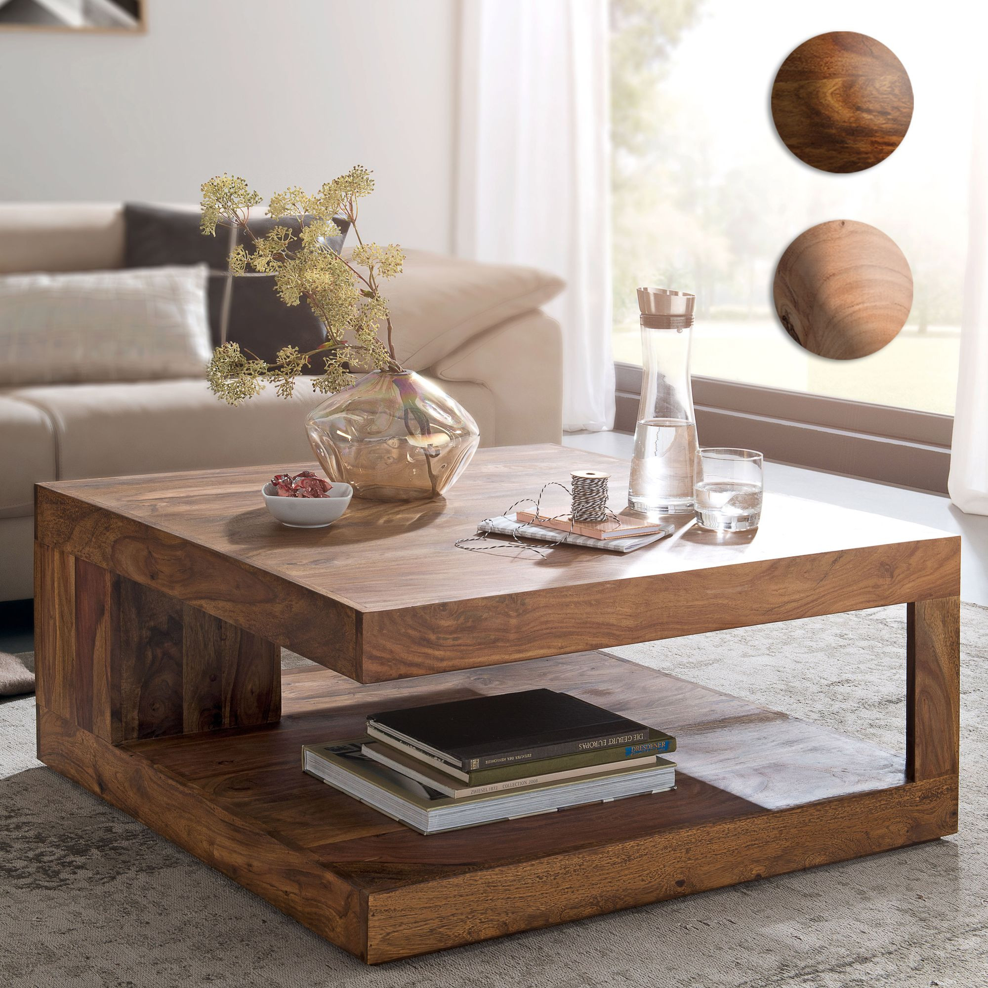 Massiver Couchtisch Patan 90 X 90 Cm Wohnzimmertisch Holz Tisch Massiv  Ablage in Couchtische Holz Massiver Couchtisch Patan 90 X 90 Cm Wohnzimmertisch Holz Tisch Massiv  Ablage In Couchtische Holz
