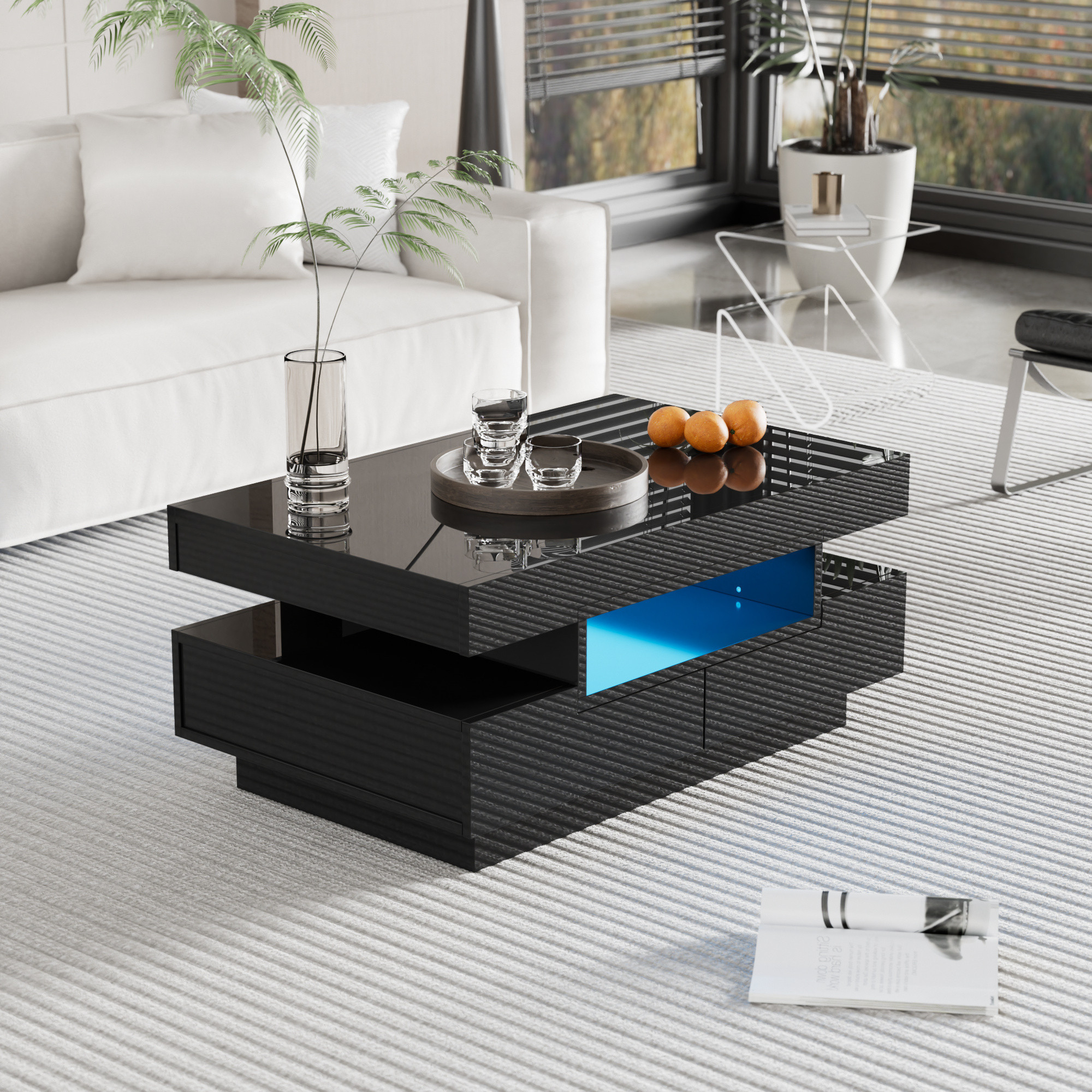 Modfu Couchtisch, Rechteckig, Schwarz, Led-Hochglanz, Mit 4 Schubladen Und  3 Offenen Fächern, Aus Spanplatte, Belastbar Bis 20Kg, 80X50X36 Cm within Tisch Für Wohnzimmer Modfu Couchtisch, Rechteckig, Schwarz, Led Hochglanz, Mit 4 Schubladen Und  3 Offenen Fächern, Aus Spanplatte, Belastbar Bis 20Kg, 80X50X36 Cm Within Tisch Für Wohnzimmer