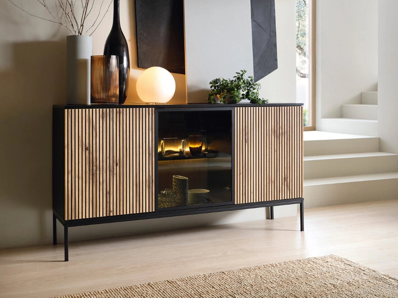 Türkommode Mit Led Deo 154 Cm Schwarz, Eiche Wotan Schwarz with Wohnzimmer Kommode Türkommode Mit Led Deo 154 Cm Schwarz, Eiche Wotan Schwarz With Wohnzimmer Kommode