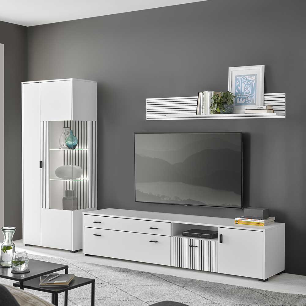 Weiße Wohnwand-Kombi Modern - 275 Cm Breit - Dualkos (Dreiteilig) in Weisse Wohnwand Weiße Wohnwand-Kombi Modern - 275 Cm Breit - Dualkos (Dreiteilig) in Weisse Wohnwand