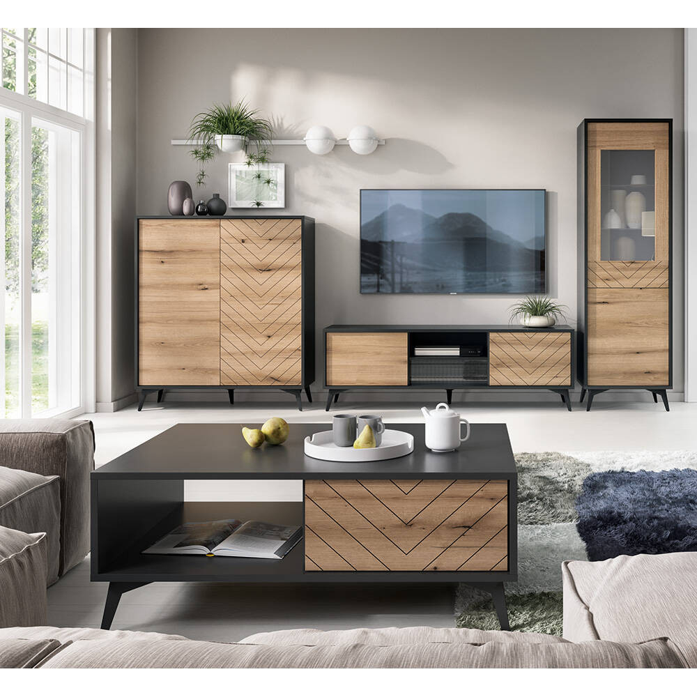 Wohnwand Mit Couchtisch Schwarz, Eiche Dale-160 4-Teilig throughout Wohnwand Holz Schwarz Wohnwand Mit Couchtisch Schwarz, Eiche Dale 160 4 Teilig Throughout Wohnwand Holz Schwarz