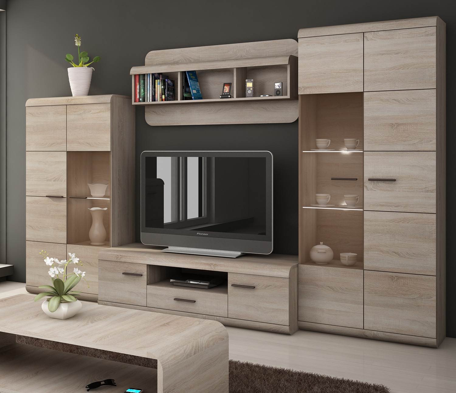 Tv Wohnwand Wohnzimmer Wohnwand „Logo“ In Sonoma Eiche &amp; Weiß pertaining to Sonoma Eiche Wohnwand