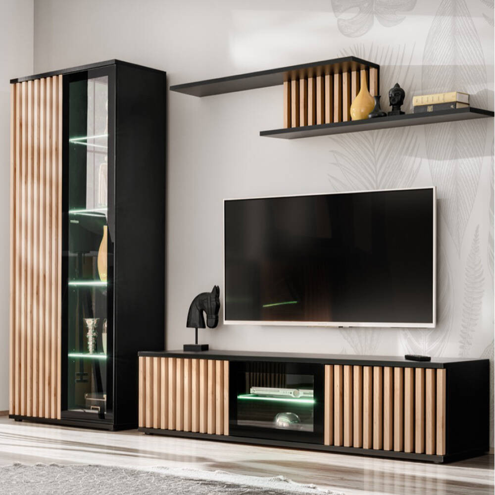 Wohnwand Schwarz Catanzaro-164 - 3-Teilig intended for Wohnwand Schwarz Holz Wohnwand Schwarz Catanzaro 164 - 3 Teilig Intended For Wohnwand Schwarz Holz
